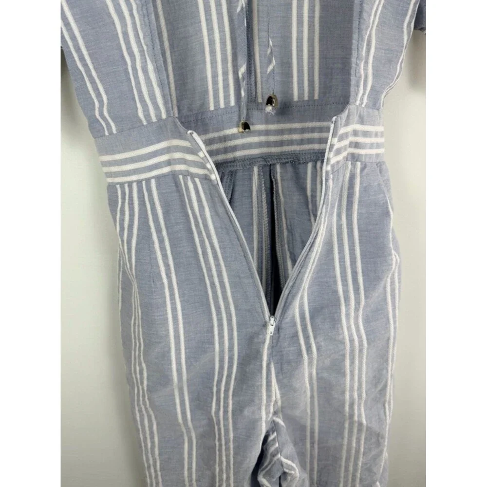 Crystal Sky Striped Jumpsuit Size 5 Blue White Open Back Tie Waist Wide Leg